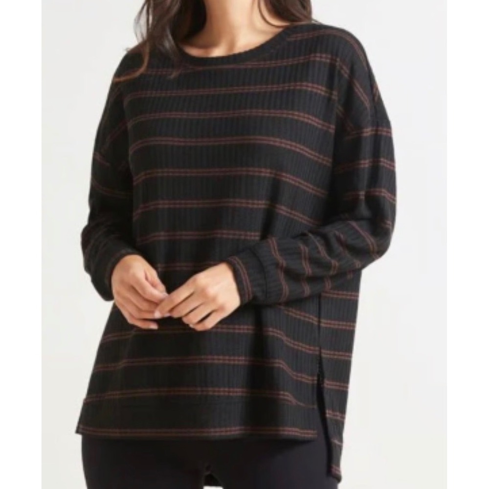 Sanctuary Womens XS Waffle Knit Thermal Striped Long Sleeve Tunic Top Indie Cozy